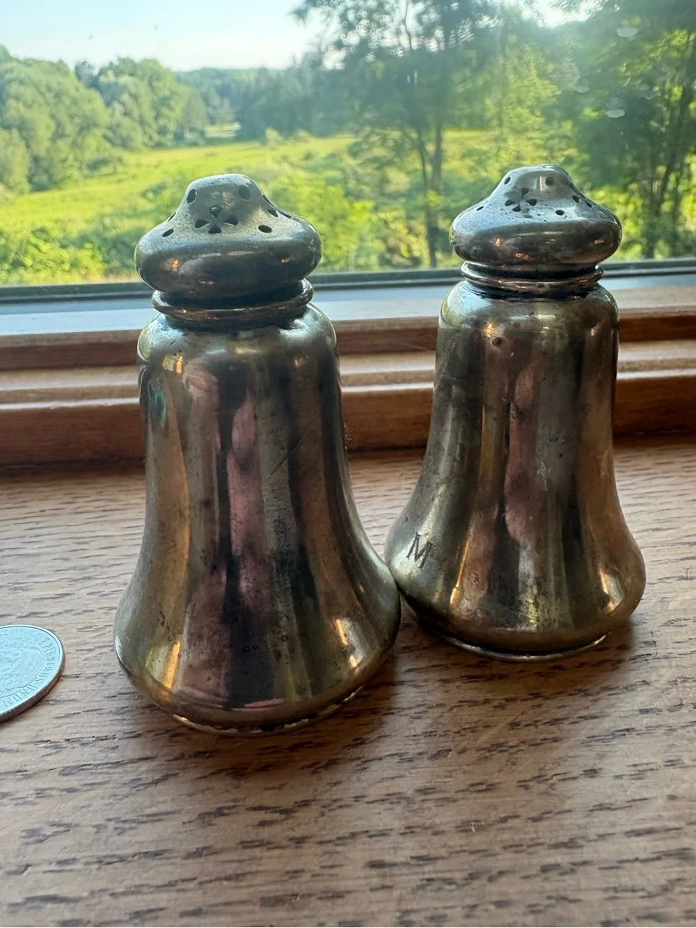 Gorham Sterling Silver Salt & Pepper Shakers Old French Pattern Signed Initial M